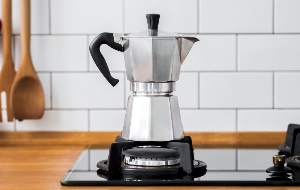 Stove top coffee maker. Silver color